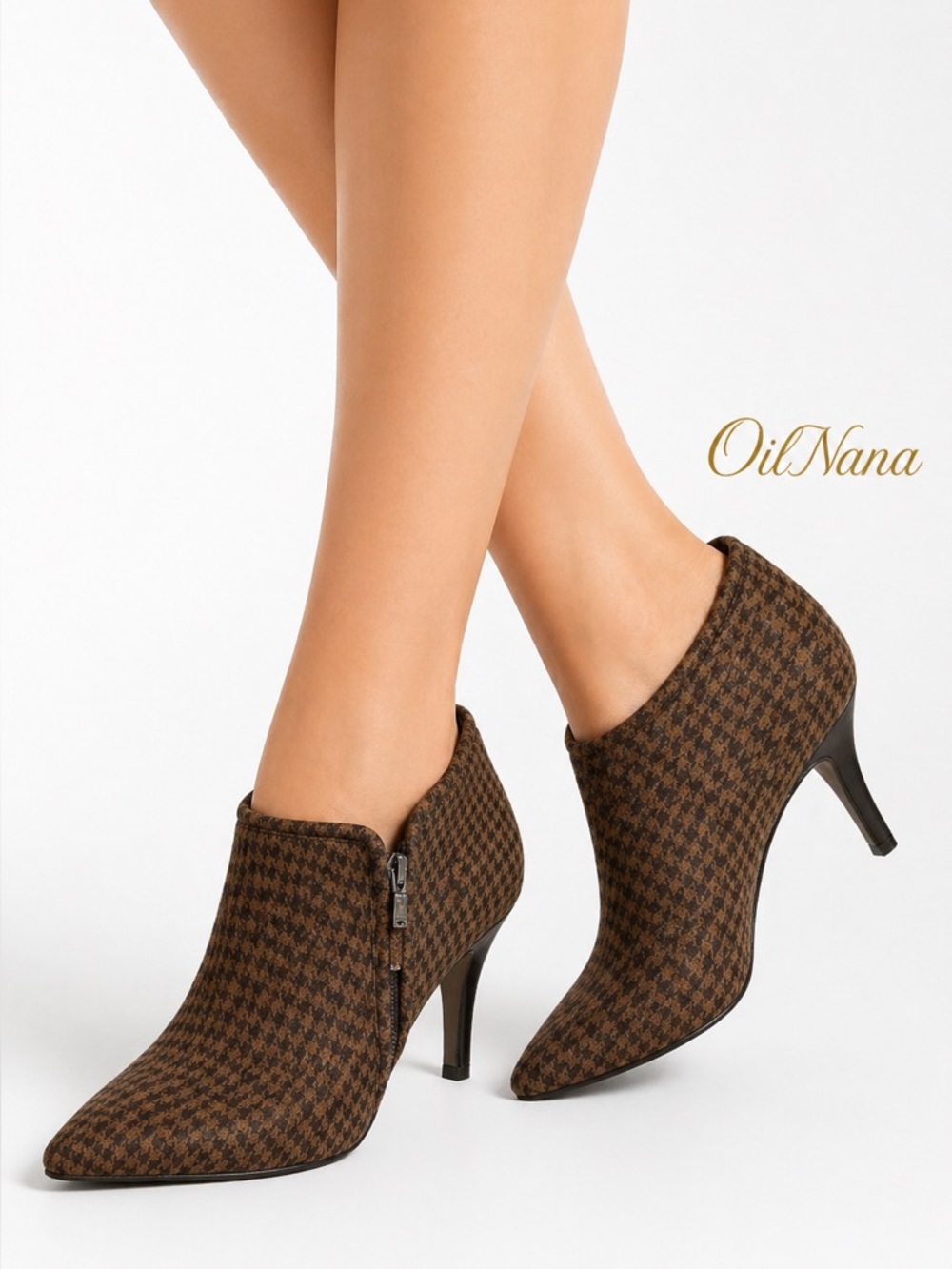 IMPO plaid brown‎ and black booties zip zip. 3.5” heels size  10